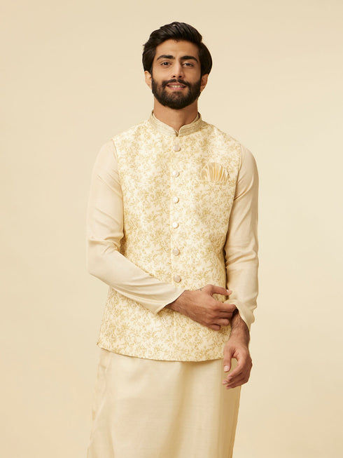 Manyavar Cream Beige Floral Printed Jacket