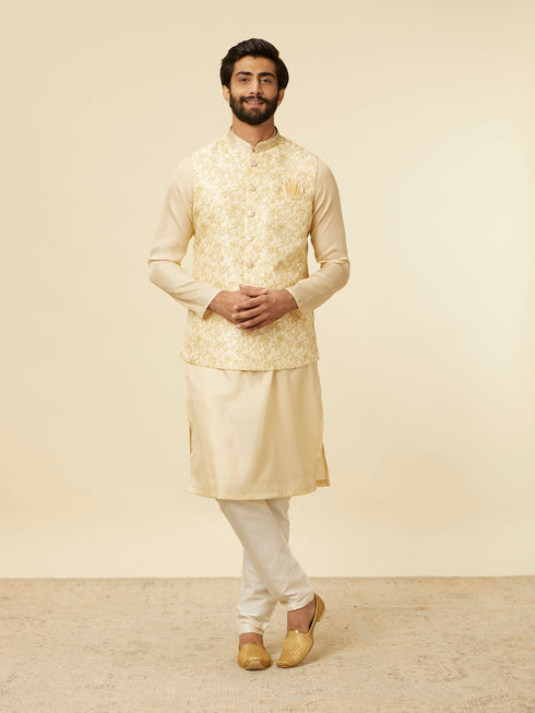 Manyavar Cream Beige Floral Printed Jacket