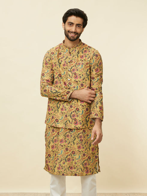 Manyavar Sepia Yellow Bel Buti Patterned Jacket