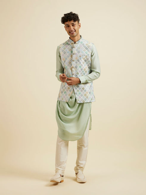 Manyavar Light Mid Green Harlequin Print Jacket