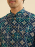 Manyavar Teal Blue Grid Patterned Jacket