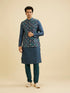 Manyavar Teal Blue Grid Patterned Jacket