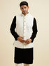 Manyavar Elegant White Nehru Jacket with Hand Embroidery and Cutdana Work
