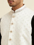Manyavar Elegant White Nehru Jacket with Hand Embroidery and Cutdana Work
