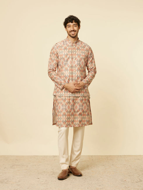 Manyavar Sand Beige Grid Patterned Jacket