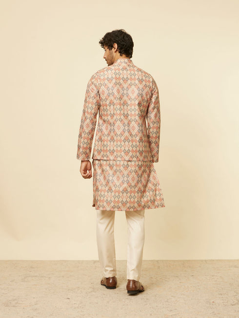 Manyavar Sand Beige Grid Patterned Jacket