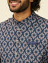Manyavar Dark Blue Medallion Printed Nehru Jacket