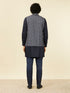 Manyavar Dark Blue Medallion Printed Nehru Jacket