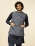 Manyavar Dark Blue Medallion Printed Nehru Jacket