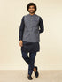 Manyavar Dark Blue Medallion Printed Nehru Jacket