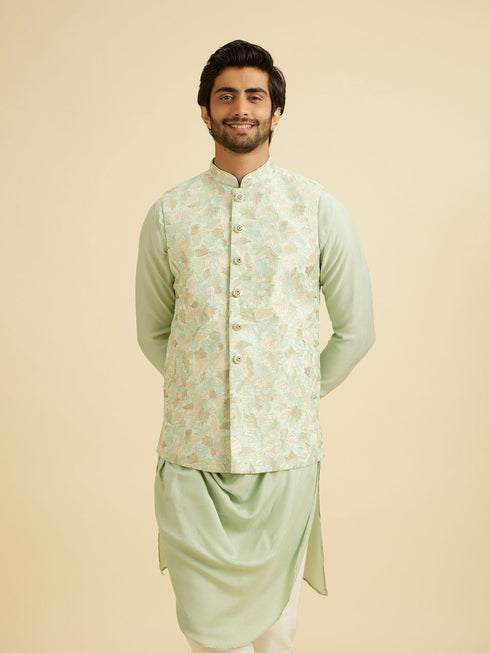 Manyavar Radiant Light Mid Green Nehru Jacket