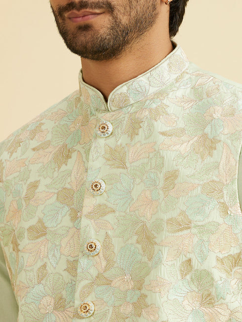 Manyavar Radiant Light Mid Green Nehru Jacket