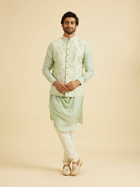 Manyavar Radiant Light Mid Green Nehru Jacket