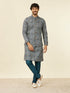 Manyavar Dark Blue Self Patterned Nehru Jacket