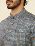 Manyavar Dark Blue Self Patterned Nehru Jacket