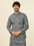Manyavar Dark Blue Self Patterned Nehru Jacket