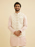 Manyavar Warm White Ogee Jaal Patterned Nehru Jacket