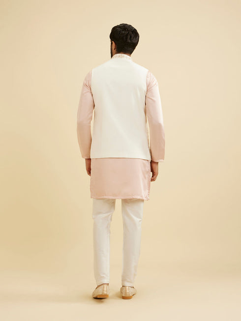 Manyavar Warm White Ogee Jaal Patterned Nehru Jacket