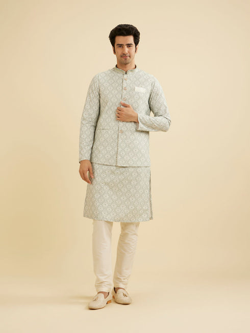 Manyavar Pista Green Buta Jaal Patterned Jacket