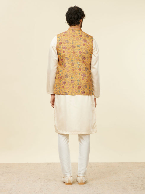 Manyavar Mustard Yellow Bel Buti Patterned Nehru Jacket