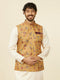 Manyavar Mustard Yellow Bel Buti Patterned Nehru Jacket