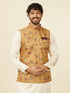 Manyavar Mustard Yellow Bel Buti Patterned Nehru Jacket