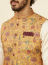 Manyavar Mustard Yellow Bel Buti Patterned Nehru Jacket