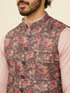 Manyavar Mauve Wine Floral Printed Nehru Jacket