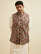 Manyavar Walnut Floral Printed Nehru Jacket
