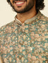 Manyavar Teal Green Floral Printed Nehru Jacket
