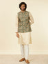 Manyavar Teal Green Floral Printed Nehru Jacket