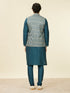 Manyavar Teal Blue Medallion Patterned Nehru Jacket