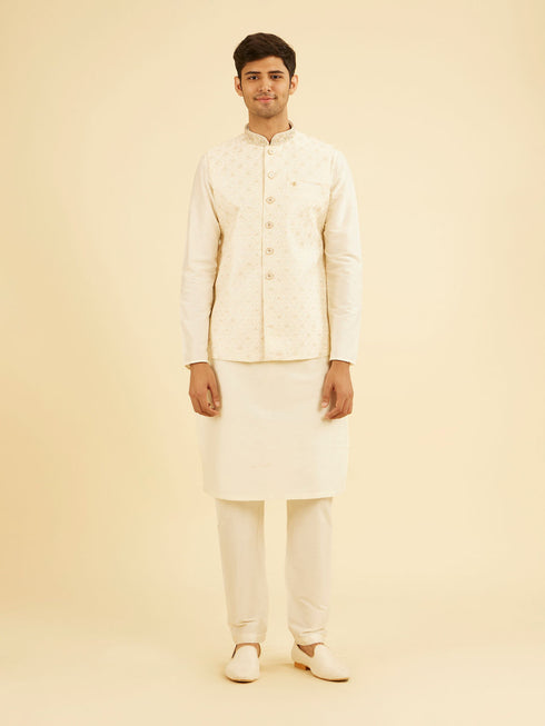 Manyavar Gleaming Cream Nehru Jacket