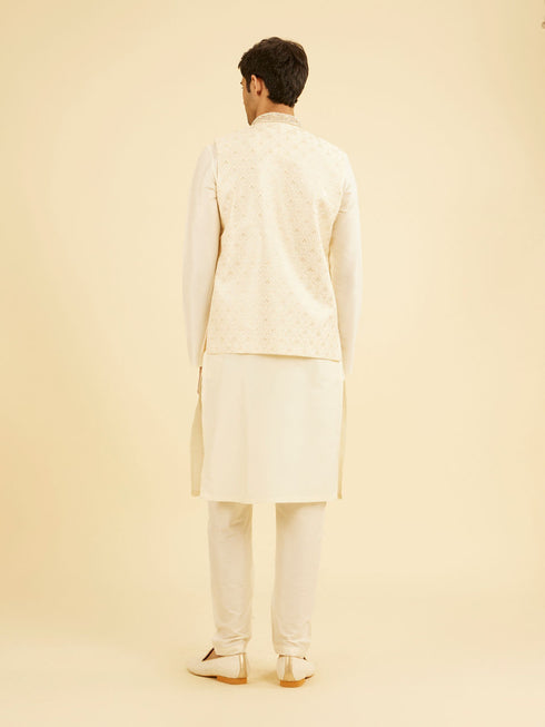 Manyavar Gleaming Cream Nehru Jacket