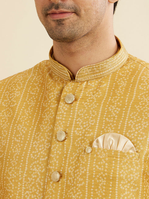 Manyavar Mustard Yellow Bandhani Print Nehru Jacket