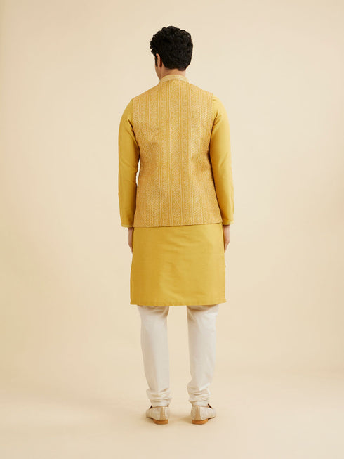 Manyavar Mustard Yellow Bandhani Print Nehru Jacket