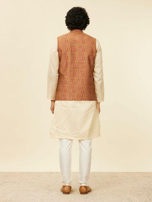 Manyavar Rust Red Paisley Patterned Nehru Jacket
