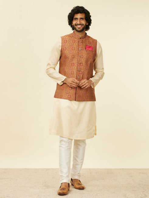Manyavar Rust Red Paisley Patterned Nehru Jacket