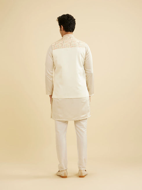 Manyavar Cream Satin Nehru Jacket