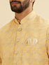 Manyavar Vibrant Yellow Nehru Jacket with All Over Print and Embroidery