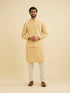 Manyavar Vibrant Yellow Nehru Jacket with All Over Print and Embroidery