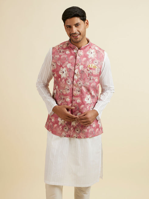 Manyavar Coral Pink Floral Printed Jacket