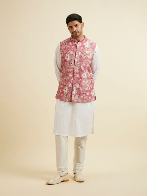 Manyavar Coral Pink Floral Printed Jacket
