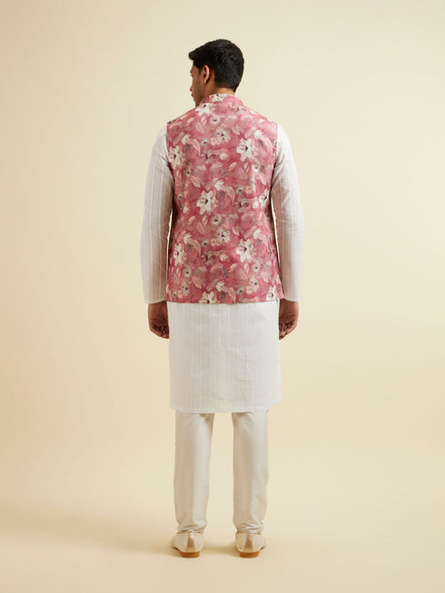 Manyavar Coral Pink Floral Printed Jacket