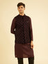 Manyavar Velvety Wine Embroidered Nehru Jacket