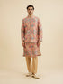 Manyavar Beige Ikat Inspired Ogee Printed Nehru Jacket