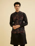 Manyavar Black Fern Motifs in Fish Scale Pattern Nehru Jacket