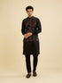 Manyavar Black Fern Motifs in Fish Scale Pattern Nehru Jacket