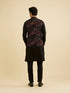 Manyavar Black Fern Motifs in Fish Scale Pattern Nehru Jacket