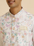 Manyavar Warm White Bel Buti Print Nehru Jacket